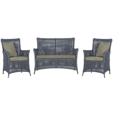 Imagem de Jogo Sofá e 2 Poltronas de Área Igapó Alumínio Pintura Preta Corda Náutica Estofado 8 Trama