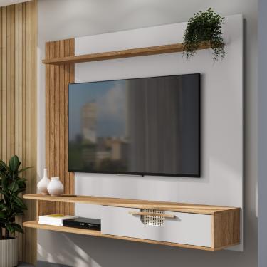 Imagem de Painel Frisado para TV Até 60 Polegadas 1 Porta Jeri Bechara - Cinamomo/Off White