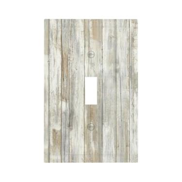 Imagem de Capa decorativa para interruptor de luz com textura de madeira rústica branca/cinza envelhecida para cozinha decorativa 1 gangue fazenda country vintage madeira elétrica dispositivo único interruptor