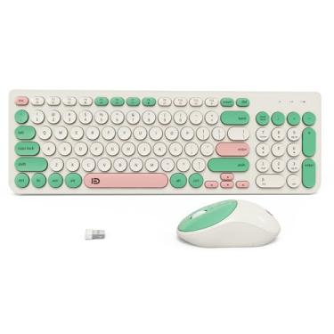 Imagem de Combo de teclado e mouse sem fio, teclado redondo colorido de 2,4 GHz para escritório, computador, desktops, laptop (96 teclas verde claro)