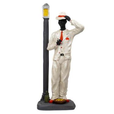 Imagem de Escultura Zé Pelintra no Poste Terno Branco 28 cm Resina - Lua Mística