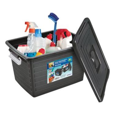 Imagem de Caixa Organizadora 30l Com Tampa Preta E Trava Prata - Caixa 30 litros