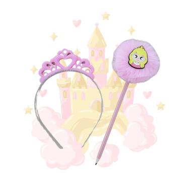 Imagem de Kit Princesa tiara de coroa e lápis pompom Princesas papelaria presente lembrancinha pascoa