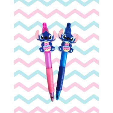 Imagem de 02 Canetas Stich Stitch Pascoa Coelho esferografica tinya azul caneta macia que dura papelaria canetas