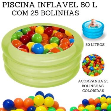 Imagem de Kit Piscina de Bolinha Banheira Inflável Redonda 80 Litros + 25 Bolinh