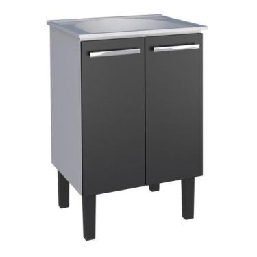 Imagem de Gabinete de Lavanderia Montado em Aço Preto 60cm c/ Tanque Sintético B