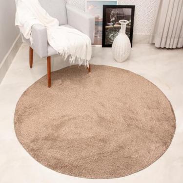 Imagem de Tapete felpudo redondo de 1,5 m para sala de estar, quarto, entrada, berçário, foyer, tapete lavável, antiderrapante (marrom e bege)