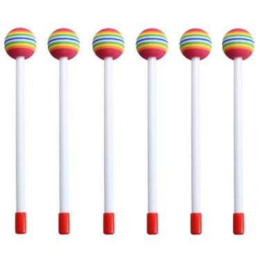Imagem de AUXBC 6 baquetas de tambor de feltro de pirulito de 21 cm, martas de espuma macia, baquetas de plástico arco-íris para crianças e adultos, acessórios de instrumentos musicais de percussão manual