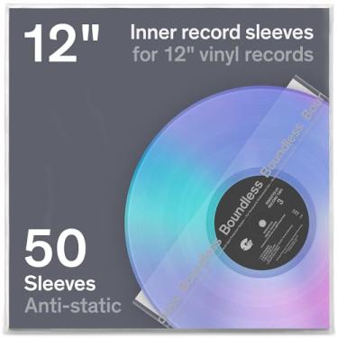 Imagem de Boundless Audio Capas para discos de vinil – 50 capas internas de vinil premium com papel de arroz antiestático e HDPE – Capas de disco de arquivo de 3 camadas para LPs de 30 cm – Capas de álbum