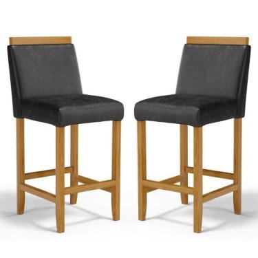 Imagem de Kit Com 2 Banquetas Eloá Madeira Maciça Assento Estofado Para Bancada 