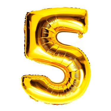 Imagem de Balão grande de 101 cm com número de hélio festa de casamento de aniversário 0-9 (dourado, 5)