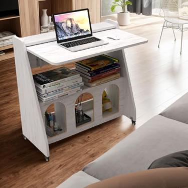 Imagem de Pmnianhua Mesa portátil sobre rodas, estação de trabalho móvel, mesa de computador com rodas e armazenamento para escritório em casa, espaço pequeno (branco)