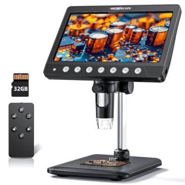 Imagem de Microscópio digital para adultos e crianças – Microscópio HD IPS para moedas de erro com tela | Microscópio de solda 1200X com 8 luzes LED | Cartão SD de 32 GB, Microscópio USB para Windows/MacOS