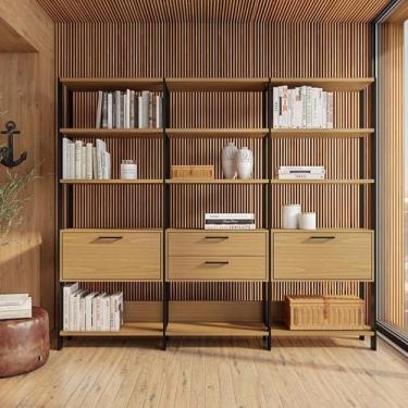 Imagem de Estante Arbois 2 PT 2 GV Freijó e Preta 216 cm - Mobly