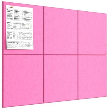 Imagem de MaxGear Quadro de cortiça grande para parede de 91 cm x 61 cm, quadro de avisos rosa, pacote com 6 azulejos de parede de feltro com pinos, placas de cortiça para escritório, quadro de pinos, tábuas de