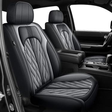 Imagem de TTX LIGHTING Capas de assento adequadas para Toyota Tundra Crewmax 2014-2021 conjunto completo de capas de assento de caminhão de couro respirável personalizadas (preto e cinza)