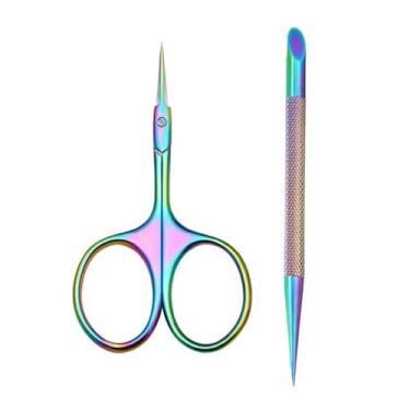 Imagem de Tesoura de cutícula extrafina, aparador de cutícula para pedicure, manicure, lâmina curva, ponta precisa, kit de cuidados com as unhas, ferramentas para arte em unhas, A, conjunto de cores A