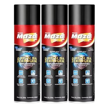 Imagem de Kit 3 Tinta Direto na Ferrugem 250gr Maza Spray Esmalte Sintético Premium (Preto)