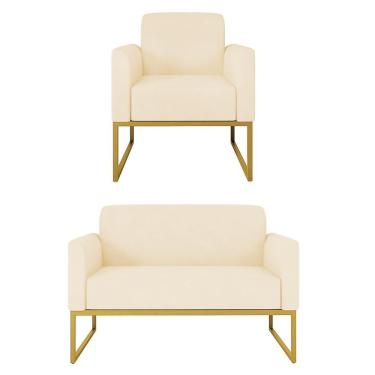 Imagem de Kit Namoradeira E 1 Poltrona Industrial Dourada S03 Bege