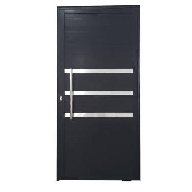 Imagem de Porta Pivotante De Alumínio 210 X 100cm Com Friso Veneza Esquadrias Bergamo Preto