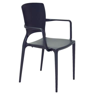 Imagem de Cadeira Sofia Grafite Com Braços Encosto Fechado Em Polipropileno E Fibra De Vidro