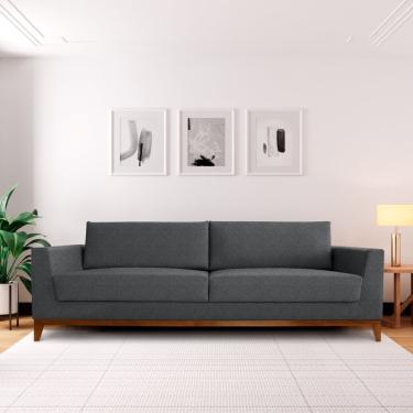Imagem de Sofá 3 Lugares 240cm Movie Estilo Moderno Linho Pés Em Madeira Maciça Cinza Claro/cinza Chumbo