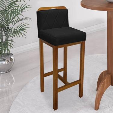 Imagem de Banqueta Alta Com Encosto Simon Cozinha Balcão Bistrô Base Madeira Castanho Suede Preto