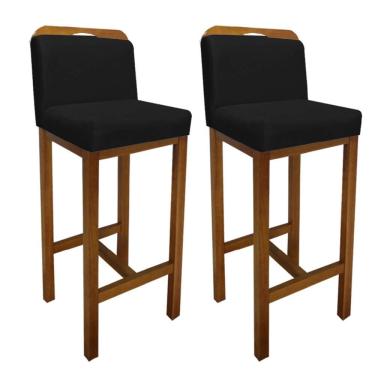 Imagem de Kit 02 Banqueta Alta Com Encosto Zion Cozinha Balcão Bistrô Base Madeira Castanho Suede Preto