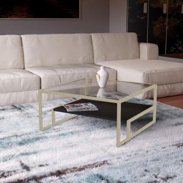 Imagem de Mesa De Centro Industrial Toledo Preto Tampo Vidro Base Ferro Off White - Branco