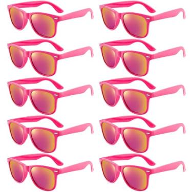Imagem de Pibupibu Pacote com 10 óculos de sol rosa choque, volumosos, anos 80, 90, retrô, neon para festas, para mulheres e homens, lentes espelhadas
