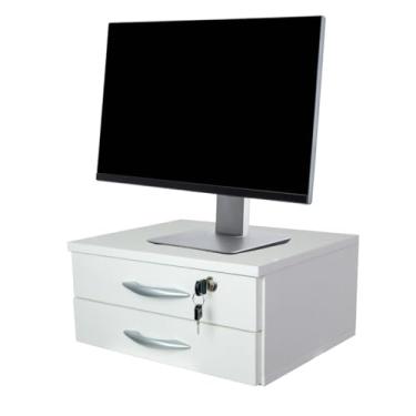 Imagem de Suporte Para Monitor Gaveteiro Duplo Com Porta Chaves MDF Branco