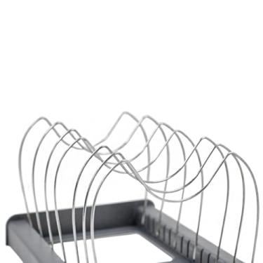 Imagem de Organizador Ajustável para Tampas de Panelas, 30-56cm Comprimento, 7 Suportes em Aço Inox, Base Plástica