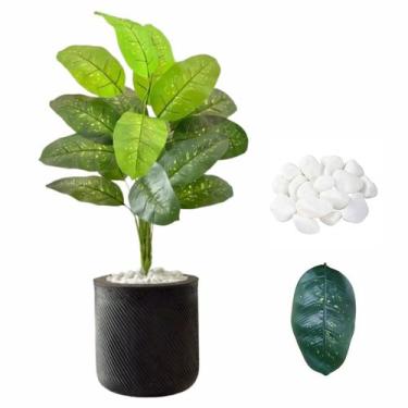 Imagem de Planta Artificial Comigo Ninguém Pode + Vaso Bojo e Pedra - Flor Imp
