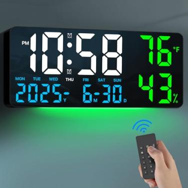 Imagem de MASHI Relógio De Parede Digital Grande 13,8" Com Controle Remoto, Alarme Duplo, Tela Led, Luz Noturna, Umidade, Data, Semana, Temperatura Para Sala Estar, Quarto, Decoração, Presente Idosos