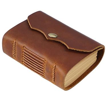 Imagem de Acidea Caderno de Bolso de Couro, Caderno de Couro Genuíno Vintage 4,3X3, Caderno de Esboços, Papel Kraft Sem Linhas, 320 Páginas, Pequeno Bloco de Notas de Couro Encadernado À Mão(4,3*3 Pol., Marrom)