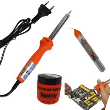 Imagem de Kit Ferro De Solda Profissional 60w 127V Estanho Pasta De Solda - Best