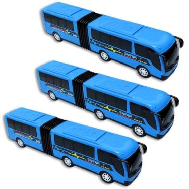 Imagem de 3 Ônibus Brinquedo Articulado Metropolitano Plástico Grande (AZUL)