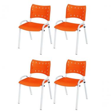 Imagem de Cadeira Iso Base Branco Igreja, Escola, Escritório - Laranja Kit 4 Peças