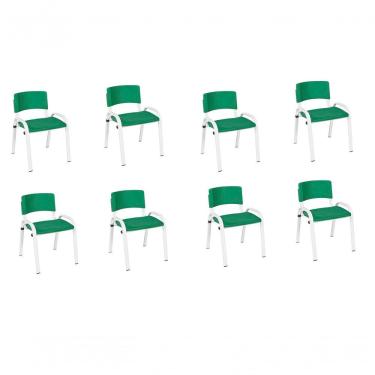 Imagem de Kit 8 Cadeira Iso Infantil Creche, Escola Base Branco Verde Escuro