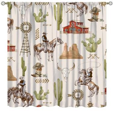 Imagem de Cortinas de caubói, desenho animado aquarela, cacto do deserto ocidental, moinho de vento, chapéu de caubói indiano, tratamentos de janela blackout, cortinas com isolamento térmico para crianças