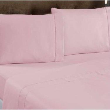 Imagem de Jogo de Lençol Casal Super King 4 Peças Rosa 100% Algodão Percal 200 F