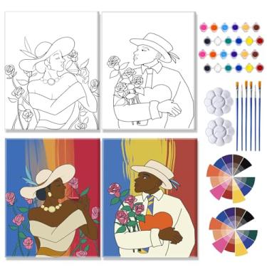Imagem de Pacote com 2 kits de pintura em tela pré-desenhada para casais para encontros noturnos, conjunto de pintura em tela para casal adulto, festa do dia dos namorados, presentes de Natal