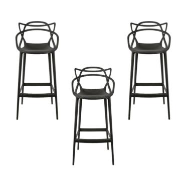 Imagem de Conjunto com 3 Banquetas Allegra Master 66 cm – Empilháveis, Modernas e Confortáveis para Cozinha - Preto