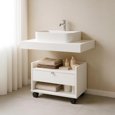 Imagem de Gabinete De Banheiro 1 Gaveta Com Rodízios Compacto Armário (Branco)