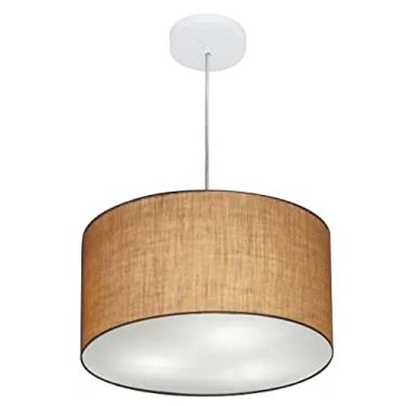 Imagem de Lustre Pendente Cilíndrico Cúpula Tecido 40x25 cm, Vivare Iluminação, Pendente4244 LP, Palha, Médio