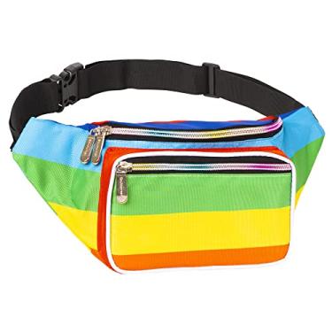 Imagem de Pochete com cinto – bolsa transversal para homens ou mulheres – mãos livres, impermeável, grande, bolsa para caminhadas, corridas e viagens, Arco-íris (multicolorido) v2, One_Size