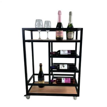 Imagem de Carrinho Bar Com Adega E Porta Taças Estilo Industrial Preto