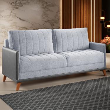 Imagem de Estofado Living Premium 2m 4 Lugares Laterais em Corano Linho Inox/Cinza
