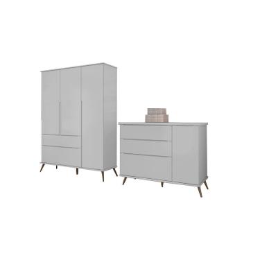Imagem de Quarto Infantil Bebê Melinda Cômoda Guarda Roupa Cinza
