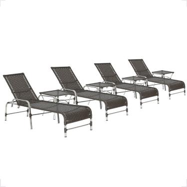Imagem de 4 Espreguiçadeira Catar E 4 Mesa Garden Alumínio E Fibra Tabaco